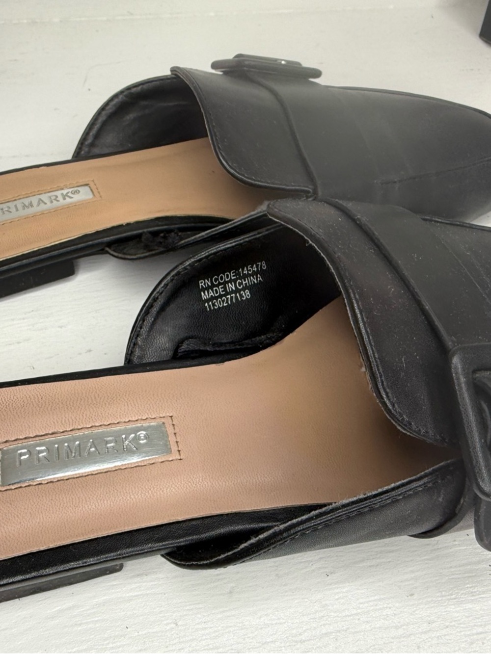 Primark Black Faux-Leather Slip-On Mules with Buckle Detail